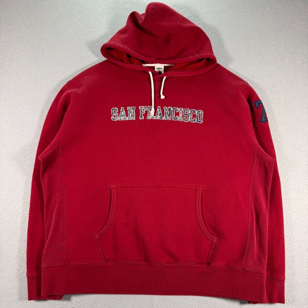 Vintage Old Navy Hoodie Sweatshirt Men XL Red San Francisco Graphic Fleece Heavy
